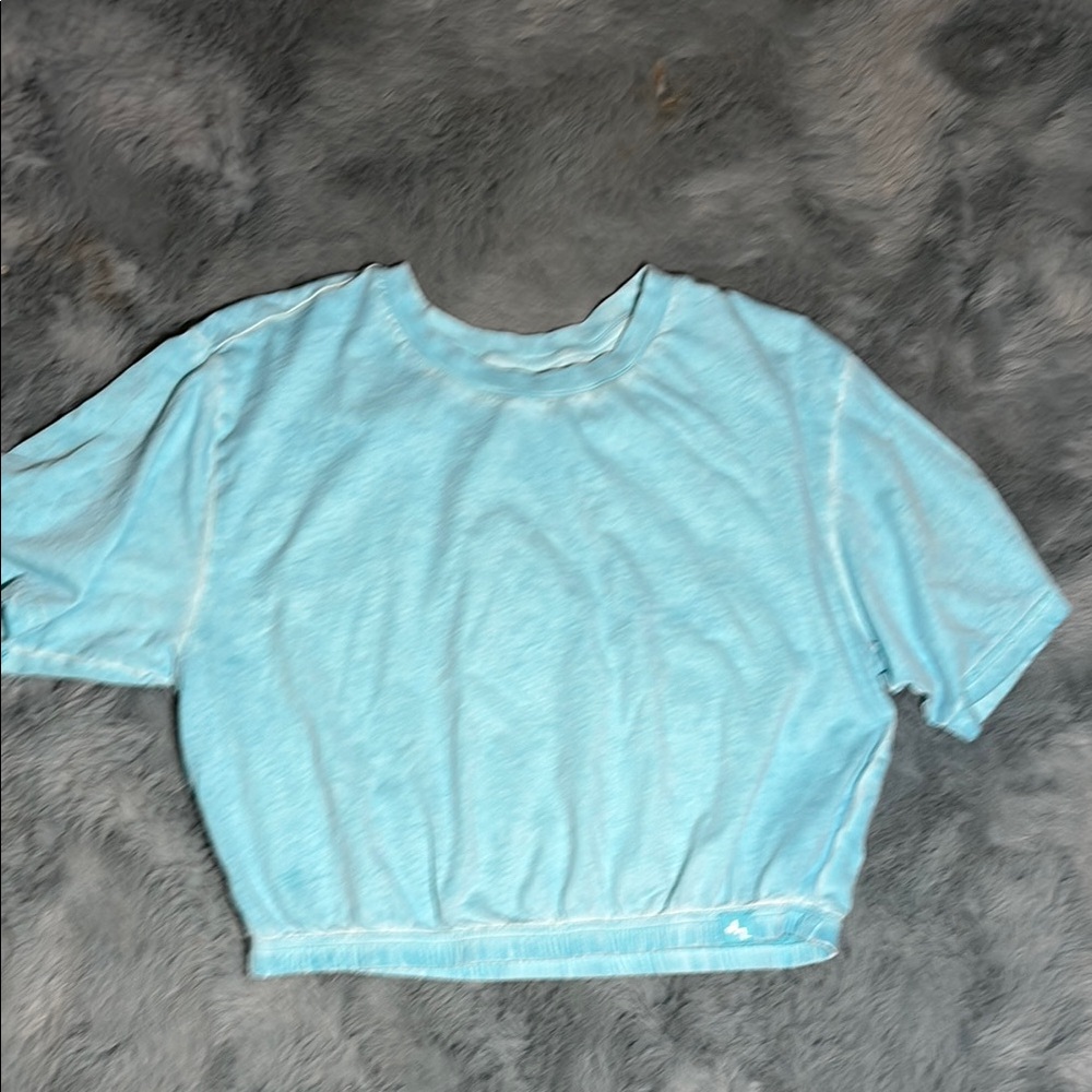Joy Lab Light Blue Distressed Cropped‎ T-Shirt